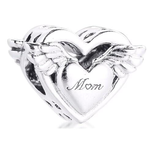 DIY Fits for Pandora Charms Bracelets Angel Wings & Mum Beads 100% 925 Sterling-Silver-Jewelry Free Shipping
