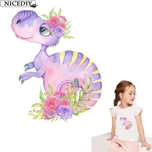 DIY Thermo Stickers Cute Dinosaur Iron On Transfer For Clothes Stripe Heat Transfer Vinyl Badge Cartoon Patch Accessories