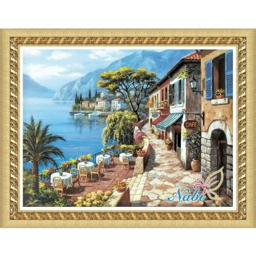 Houses counted 5d diy pictures 3557R - Round Diamond embroidery cross stitch diamond mosaic painting