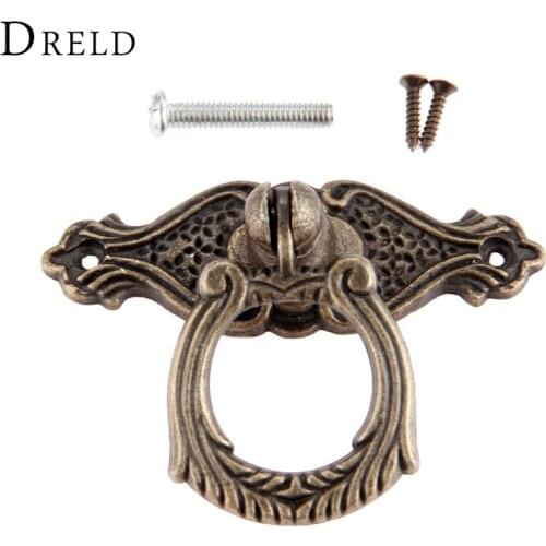 DRELD 65*48mm Retro Furniture Knobs Hardware Zinc Alloy Kitchen Drawer Cabinet Door Handle Cupboard Antique Bronze Pull Handles