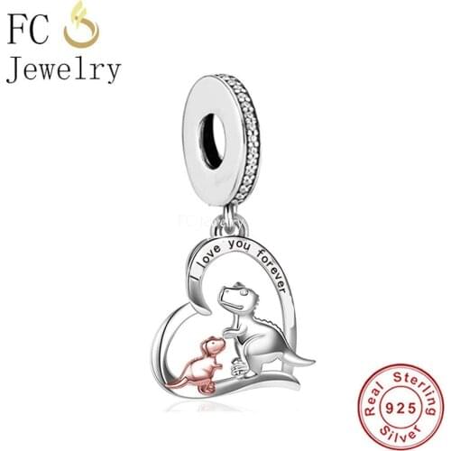 FC Jewelry Fit Original Charm Bracelet 925 Silver Mum Dinosaur And Baby In Love Heart Bead For Making Women Berloque 2021 New