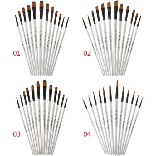H05B 12Pcs Artist Paint Brush Set Nylon Bristles Watercolor Acrylic Oil Painting Slant Flat Round Pointed Pen Tip Wood Handle