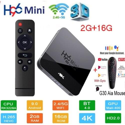H96 Mini H8 box tv Android 9.0 Rockchip RK3328A 4K Media Player with bt4.0 2.4g&5g Wifi Google Play Store Youtube