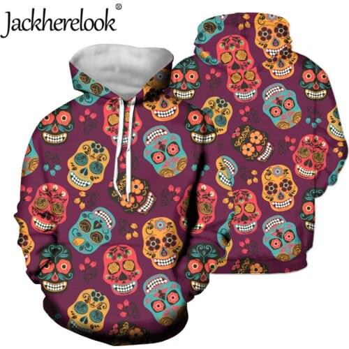 Jackherelook Plus Size Hoodies for Womens Classic Sugar Skull Brand Design Harajuku Pullover Tops Long Sleeve Sweatshirt Mujer