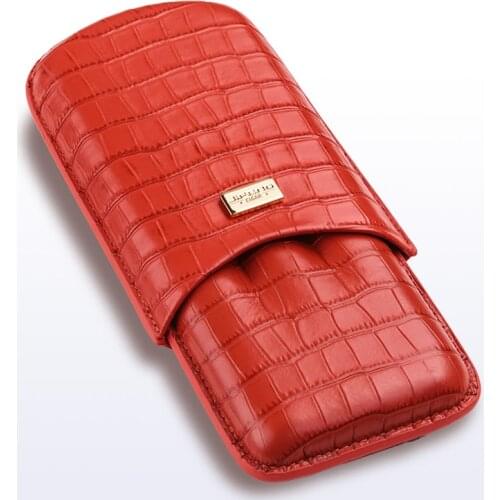 JIFENG Unique Cigar Smoking Gadget Travel Cigar Genuine Leather Case 3 Tubes Holder Cigar Humidor Cigarette Case W/Gift Box