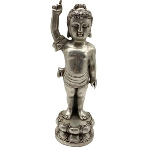 Chinese Old Tibet Silver Carving Crown Prince Buddha