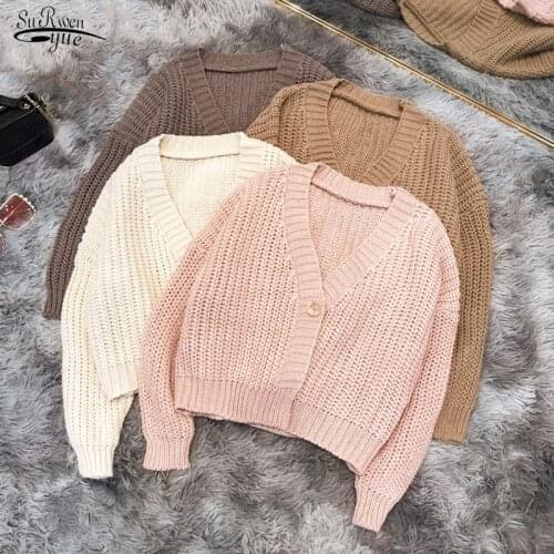 Coarse Wool Slim Short Woman Sweaters New Autumn Solid Knitted Cardigan Sweater Women Long Sleeve Loose Cardigan Femme Top 11641
