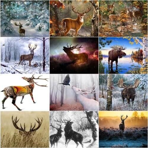CHENISTORY Full Square Diamond Embroidery Mountain Elk Diamond Art Painting Animal Handmade Mosaic Deer Home Decoration Gift