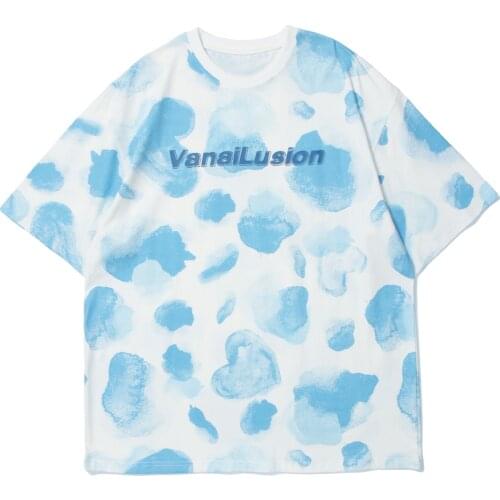LACIBLE Tie Dye T-Shirt Mens Vintage Blue Heart Full Print Cotton Streetwear Casual Top T-Shirt Harajuku Clothing Men Tees 2021