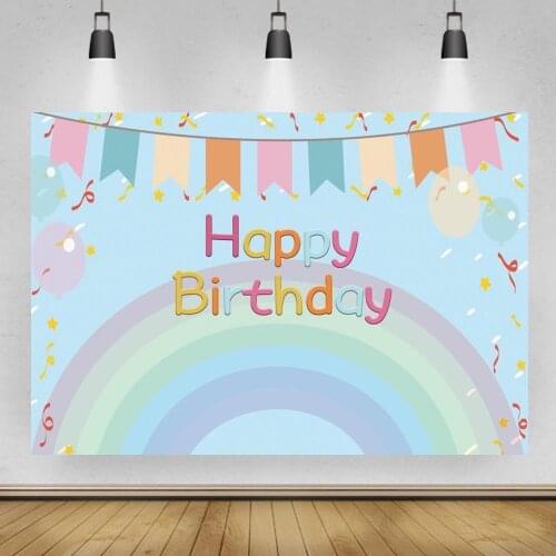 Cute Baby Happy Birthday Rainbow Photography Backgrounds Party Flags Ribbons Decoration Children Dinner Table Wall Backdrops