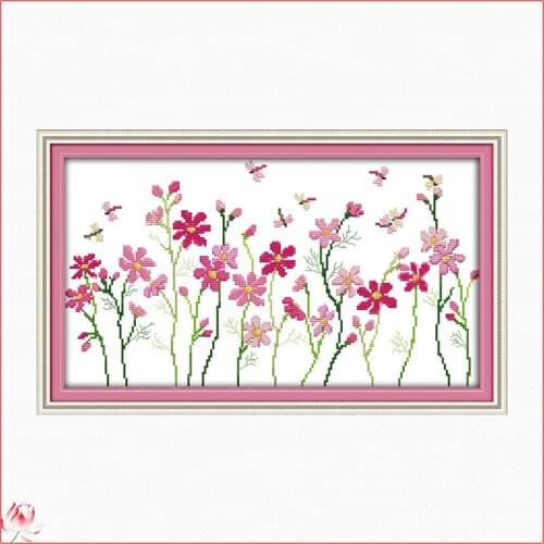 Joy Sunday The Little Flowers Cross Stitch Kits Printed Canvas Embroidery Sets 11CT 14CT DIY Needlework Crafts Wall Paintings