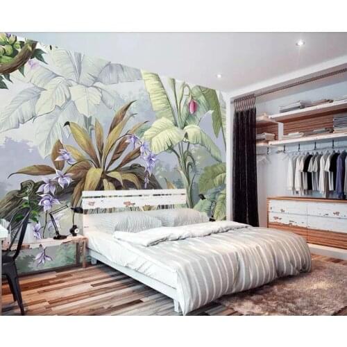 Bacal Custom 3d Wallpaper photo Hand-painted Plant Tropical Rainforest Leaf Mural Bedroom TV Background Wall 3D Wallpapers huda