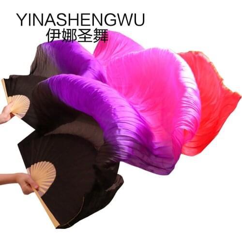 New Arrivals Stage Performance Dance Fans 100% Silk Veils Colored Women Belly Dance Fan Veils (2pcs) black+purple+rose+red
