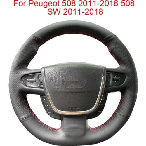 Customized Original Car Steering Wheel Cover For Peugeot 508 2011-2018 508 SW Leather Braid For Auto Steering Wheel Wrap Black