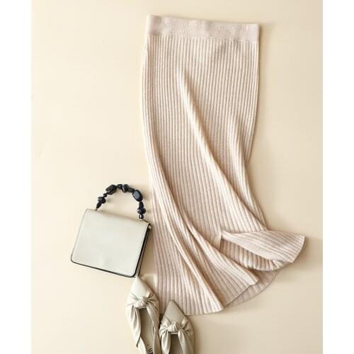 2020 autumn new styles ribbed knitted cashmere wool skirt high waist for women