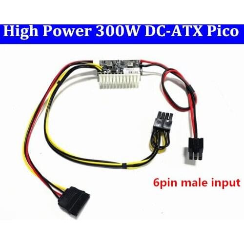 300W High Power DC 12V 6pin male input DC-ATX Peak PSU Pico ATX Switch Mining PSU 24pin MINI ITX DC to Car ATX PC Power Supply