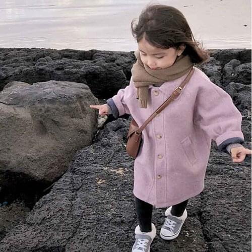 Girls Double-sided Woolen Coats Spring Autumn Childrens Clothing 2-7 Years Long Straight Princess Toddler Baby Kids Outerwear
