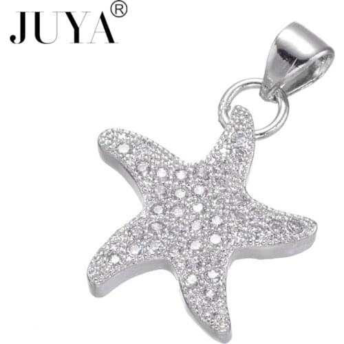 Gold Rose Gold Pentagram Pendants For Jewelry Making 5 pieces Wholesale Copper Inlaid Zircon Starfish Charm Accessories