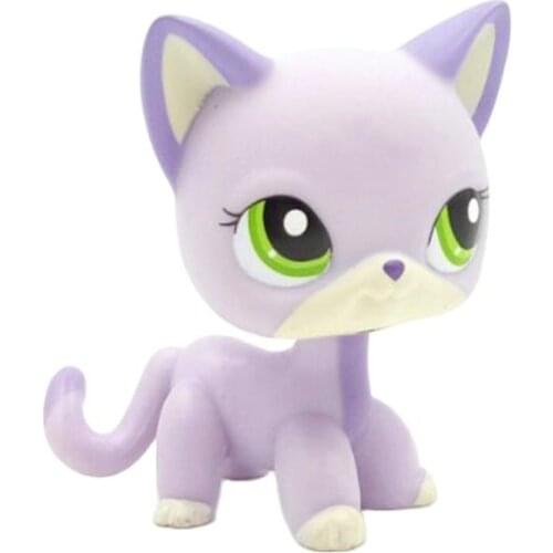 LPS CAT rare pet shop cute toys cat #2094 mini short hair standing blue-violet kitten green eyes old animal collection original