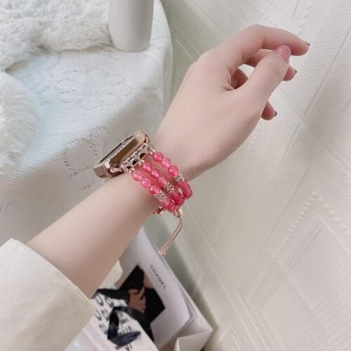 Lady Agate Pearl Strap for Apple Watch Band 6SE 5 4 Elastic Crystal Bracelet for Iwatch Correa 42mm 44mm 38mm 40mm Series 3 2 1