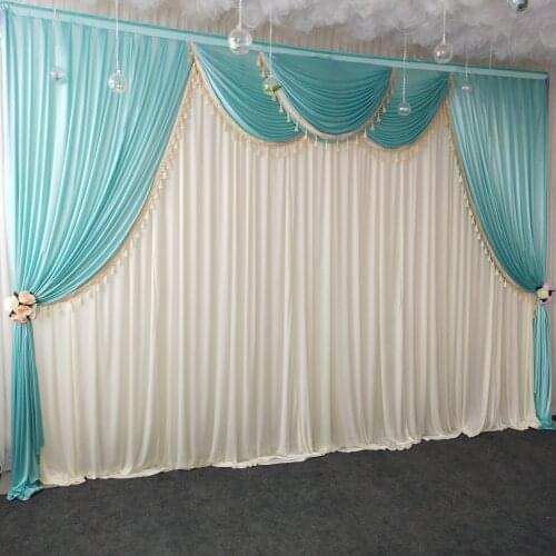 Stage curtian ice silk soft fabric wedding stage backdrop swags with tassels drape curtain for wedding party birthday decoration
