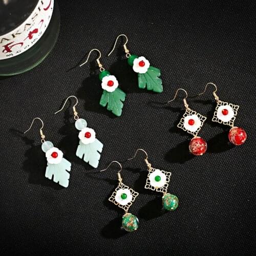 Retro Geometric Natural Stone Earrings For Women Ancient Accessories Flower Earring Aesthetic Chinese Style Genuine Gold Plated