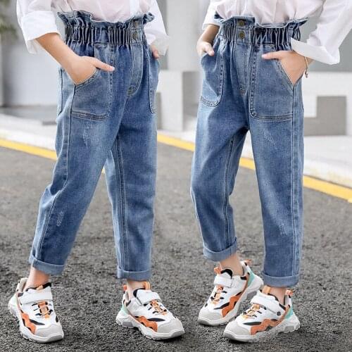 School Kids Girls Jeans Denim Pants Teenage Jeans for Girls 6 8 12 girls foreign style retro high waist denim Children Trousers