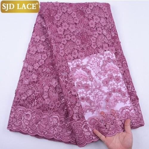 SJD LACE Onion African Lace Fabric Embroiderey 3D Applique French Lace Fabric High Quality Sequins Milk Silk Lace For PartyA2044
