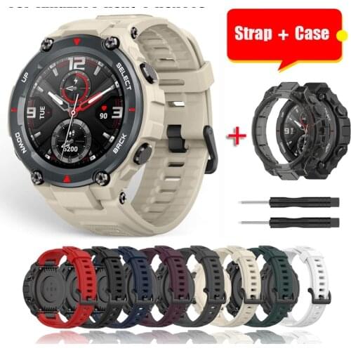 Replacement Strap For Huami Amazfit T rex Strap Silicone Watchband For Amazfit T-Rex/T-Rex Pro Strap With Black Protector Case