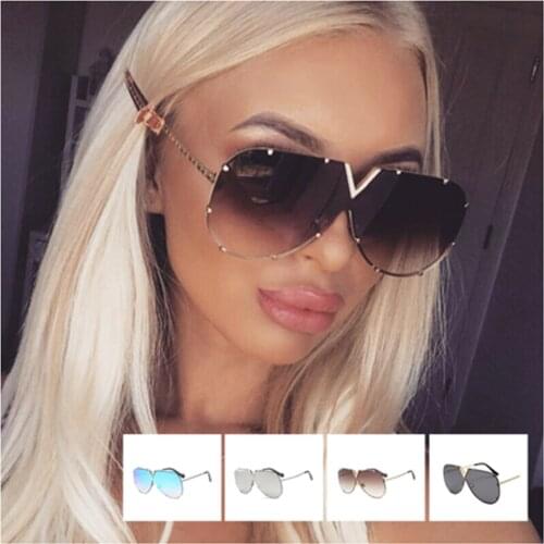 Oversized Metal Frame Sunglasses Women Brand Fashion Shades Mirror Sun Glasses