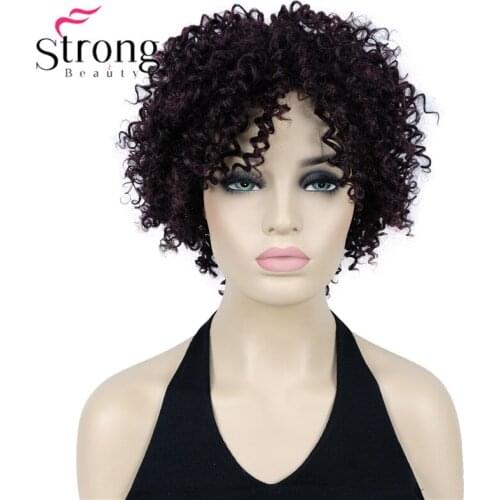 StrongBeauty Short Black,Dark Maroon Red Kinky Curly Afro High Heat Ok Full Synthetic Wig Wigs