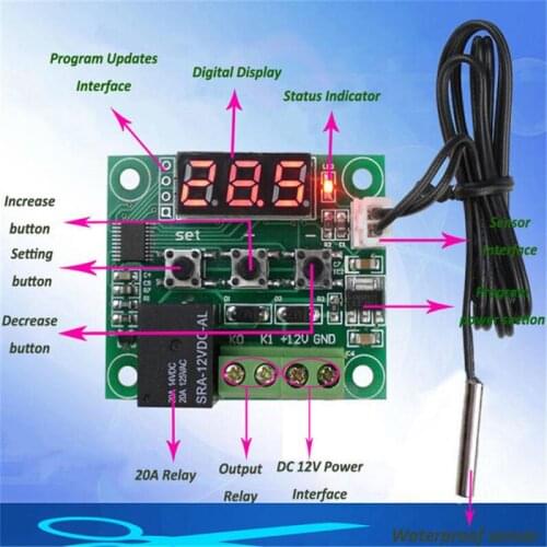 W1209 Digital Display Thermostat DC12V Temperature Controller Switch Sensor -50-110°C Heat Cool Regulator Control Switch Sensor