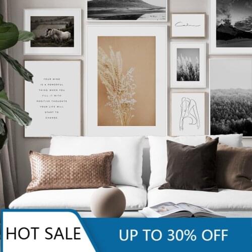 Reed Dried Flower Mountain Forest Horse Nordic Wall Art Canvas Painting Posters Prints Wall Decor For Aesthetic Home Decoration