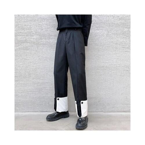 Spring large personality black-and-white trousers hem design small casual trousers fashion mens Korean version of vertical sens