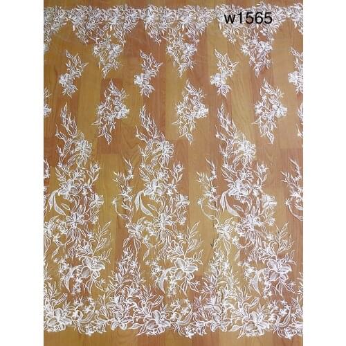 High quality luxury flower lace fabric couture fabric handmade beaded embroidery lace bridal fabric 10 yards/Lot