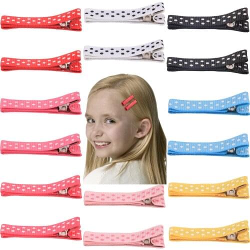 XIMA 100pcs/lot 1.8" DIY hair Accessories clips Bows Clip polka dot ribbon covered Hair Clips without teeth