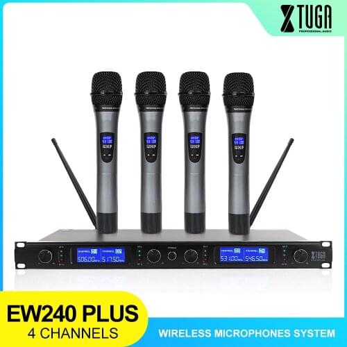 XTUGA EW240PLUS 4 Channel UHF Wireless Microphones System for Stage Church Use for Family Party, Wedding, Small Karaoke Night