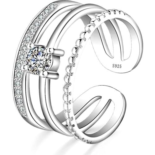 High Quality Newest Design 925 sterling silver Jewelry Three Layers Hollow Rings For Women&Men CZ Crystal 2 Colors Optional Ring