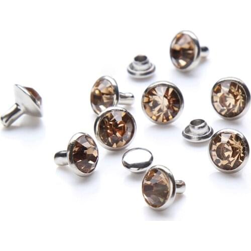 100Sets 6mm&8mm LT.Colorado Topaz Crystal Rhinestone Rivets Studs Silver Metal Base for Clothing Bag Leathercraft Rivet