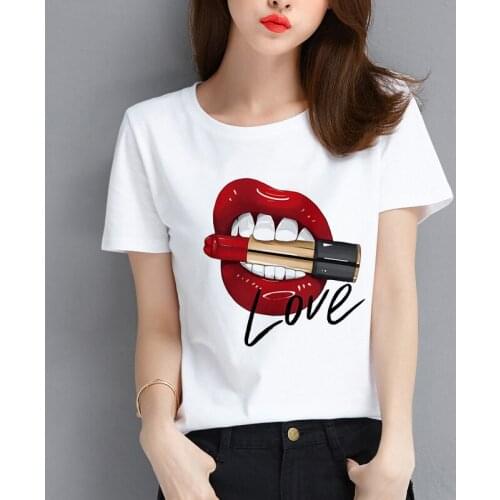 Love Lips printing Fashion T-shirt Summer women Harajuku fashionable Short Sleeve T shirt Casual street Female Tshirt clothing