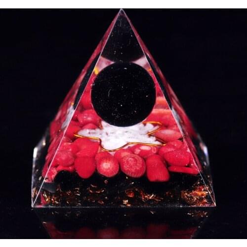 Obsidian Crystal Sphere Orgone Pyramid With Red Coral Energy Healing Chakra Reiki Orgonite Emf Protection For Chakra Healing En