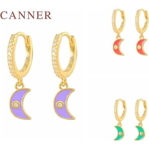 CANNER 925 Sterling Silver Earrings For Women Color Moon Earrings Dangle Ear Piercing Pendientes Mom Gift 2021 Trend Vintage