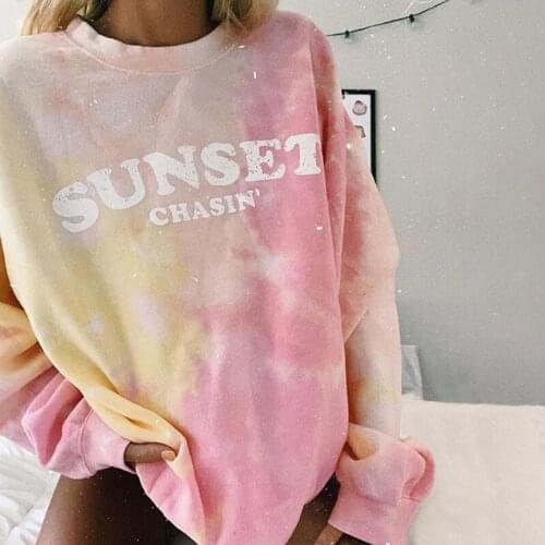 Female hip hop loose sweatshirts fashion tie-dye print casual letter pullover tops oversize clothes for ladies autumn outfits