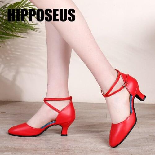 Hipposeus Girls Modern Latin Dance Shoes Women for Ladies Ballroom Tango Dancing Shoes Closed Toe Rubber sole 3.5/5.5CM Heels