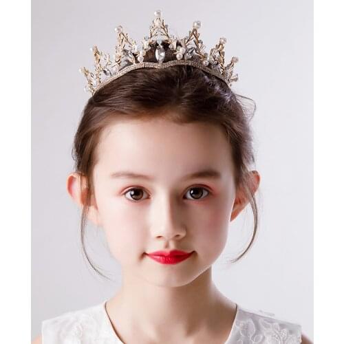 Gold Wedding Hair Accessories For Bridemaid Pearl Crystal Tiaras And Crowns Princess Girls Kids Diadem Hot Sale Children Jewelry