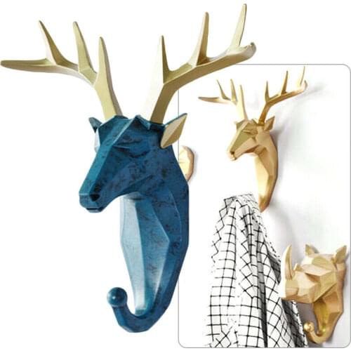 1 Pcs Nordic Style Animal Head Wall Hanger Creative Deer Stags Rhinoceros Clothes Rack Hook Key Holder Resin Home Decor