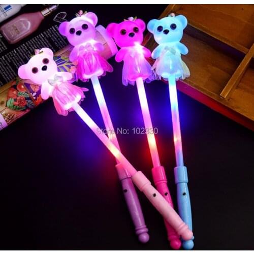 100pcs Cute Little Bear Light Up LED Stick Wands Rally Rave Cheer Batons Party Flashing Glow Stick Light Sticks