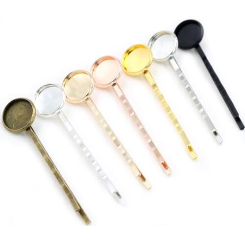 12mm 10pcs High Quality Classic 8 Colors Plated Copper Material Hairpin Hair Clips Hairpin Base Setting Cabochon Cameo