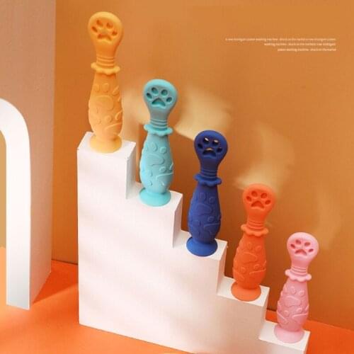 2Pcs/Set Baby Learn Spoon Set Short Easy Spoon Cartoon Silicone Teether Infant Anti-slip Feeding Training Utensils Table 97BC