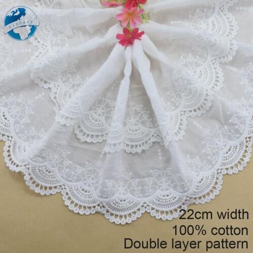 22cm double layer lace cotton embroidery lace french lace ribbon fabric guipure diy trims warp knitting sewing Accessories#3838